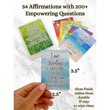 Positive Affirmation Cards - 54 Affirmations, 150+ Inspirational Questions - Beautifully designed with Storage Case, Daily Self Care Kit & Mindfulness Gift for Kids, Teens, Men & Women