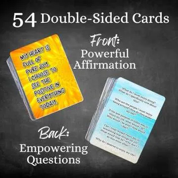 Positive Affirmation Cards - 54 Affirmations, 150+ Inspirational Questions - Beautifully designed with Storage Case, Daily Self Care Kit & Mindfulness Gift for Kids, Teens, Men & Women