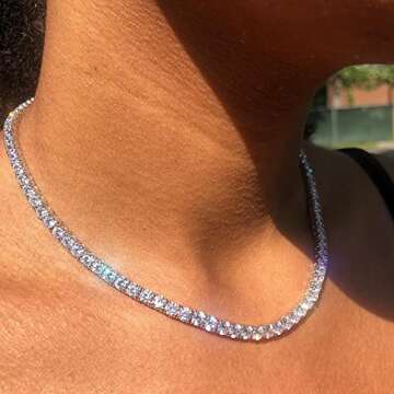 Krfy Tennis Necklace for Women Men, 18K White Gold Plated Silver Tennis Diamond Necklace for Women Trendy Simple 4.0mm Dainty Classic Round Cubic Zirconia Tennis Necklaces 18 inch