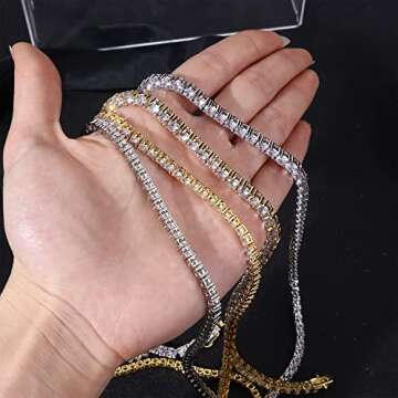 Krfy Tennis Necklace for Women Men, 18K White Gold Plated Silver Tennis Diamond Necklace for Women Trendy Simple 4.0mm Dainty Classic Round Cubic Zirconia Tennis Necklaces 18 inch