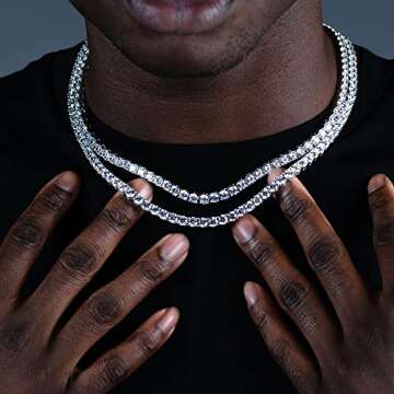 Krfy Tennis Necklace for Women Men, 18K White Gold Plated Silver Tennis Diamond Necklace for Women Trendy Simple 4.0mm Dainty Classic Round Cubic Zirconia Tennis Necklaces 18 inch