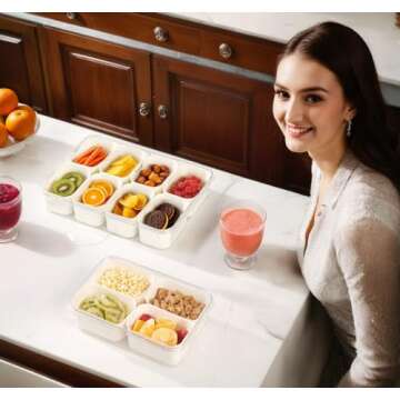 TOGGOT Portable Snackle Box Container - Divided Serving Tray with Lid and Handle, Clear Snack Box Organizer for Fruits, Candy, Charcuterie, Snacks - Ideal for Party, Travel & Beach - 2 Pack