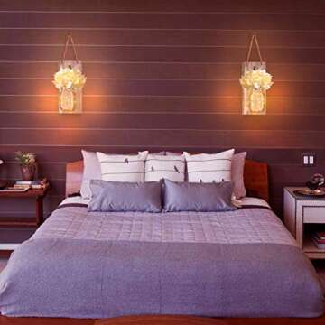 2 Pcs Mason Jar Lights l Premium Mason Jar Sconces with 6 Hours Timer Mason Jars Lights with Silk Hydrangea for Home Décor Perfect as a Gift on Birthday Wedding Anniversary and more