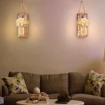 2 Pcs Mason Jar Lights l Premium Mason Jar Sconces with 6 Hours Timer Mason Jars Lights with Silk Hydrangea for Home Décor Perfect as a Gift on Birthday Wedding Anniversary and more