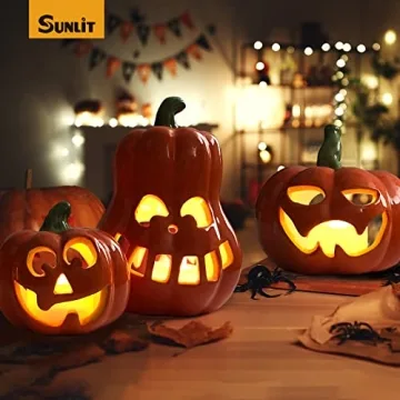 Sunlit Ceramic Pumpkin Set with Tea Lights - Halloween Decor