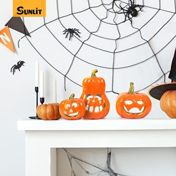 Sunlit Ceramic Pumpkin Set with Tea Lights - Halloween Decor