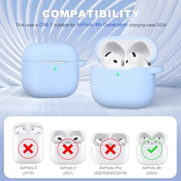 MHYALUDO for AirPods 4th Generation Case Cover 2024, Military Grade Soft Silicone Shock-Absorbing for AirPods 4 Case with Keychain & Cleaning kit, Sky Blue