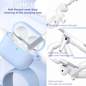 MHYALUDO for AirPods 4th Generation Case Cover 2024, Military Grade Soft Silicone Shock-Absorbing for AirPods 4 Case with Keychain & Cleaning kit, Sky Blue