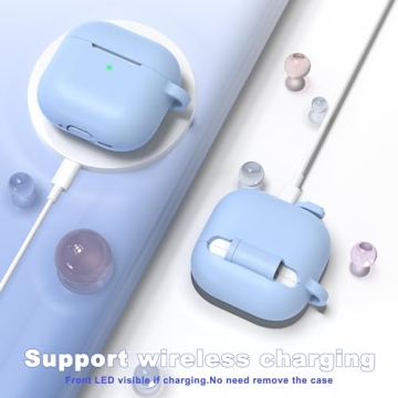 MHYALUDO for AirPods 4th Generation Case Cover 2024, Military Grade Soft Silicone Shock-Absorbing for AirPods 4 Case with Keychain & Cleaning kit, Sky Blue