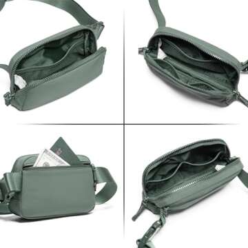 Belt Bag for Women Two-Way Zipper Cross Body Fanny Pack Fashion Waist Packs Everywhere Belt Bag with Adjustable Strap Gifts for Teen Girls Women Men (Green)