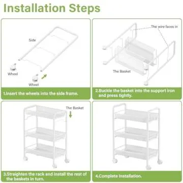 JANE EYRE 3-Tier Rolling Utility Storage Rack Cart on Wheels, Trolley Craft cart, Multi-Purpose Organizer Shelf, White