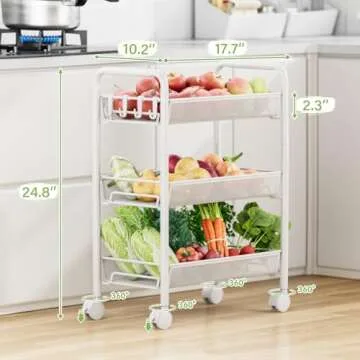 JANE EYRE 3-Tier Rolling Utility Storage Rack Cart on Wheels, Trolley Craft cart, Multi-Purpose Organizer Shelf, White