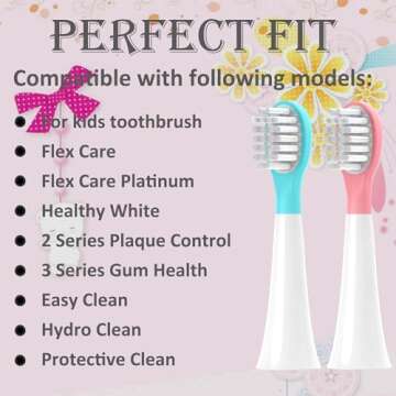 Pink Kids Replacement Toothbrush Head for 3-7 Years Old Child Compatible with Philips Sonicare Kids ...