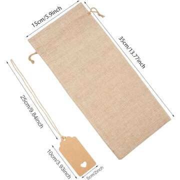 Keniot Burlap Wine Bags Wine Gift Bags with Drawstrings, Single Reusable Wine Bottle Covers with Ropes and Tags (10 Pcs)