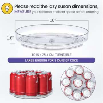 4 Pack, 10 Inch Clear Non-Skid Lazy Susan Organizers - Turntable Rack for Kitchen Cabinet, Pantry Or...