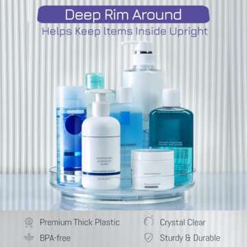 4 Pack, 10 Inch Clear Non-Skid Lazy Susan Organizers - Turntable Rack for Kitchen Cabinet, Pantry Organization and Storage, Fridge, Bathroom Closet, Vanity Countertop Makeup Organizing, Spice Rack