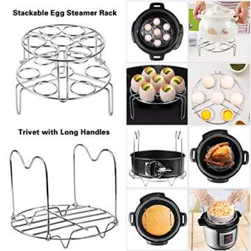 Aiduy 18 pieces Pressure Cooker Accessories Set Compatible with Instant Pot 6,8Qt - 2 Steamer Baskets, Springform Pan, Stackable Egg Steamer Rack, Egg Beater, 2 Silicone Trivet Mats