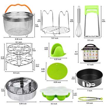 Aiduy 18 pieces Pressure Cooker Accessories Set Compatible with Instant Pot 6,8Qt - 2 Steamer Baskets, Springform Pan, Stackable Egg Steamer Rack, Egg Beater, 2 Silicone Trivet Mats