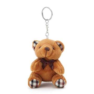 GK-O Cute Bear Animal Plush Doll Hanging Keychain Phone Pendant Bag Keyring Small 10CM (Brown Plaid)