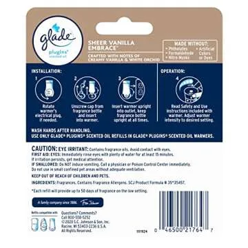 Glade PlugIns Refills Air Freshener, Scented and Essential Oils for Home and Bathroom, Sheer Vanilla...