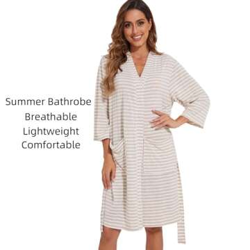 TITIZLK Womens Bathrobe-Short Robe for Women-3/4 Sleeve Knitted Womens Bthrobe Lightweight Comfortable Sexy Sleepwear