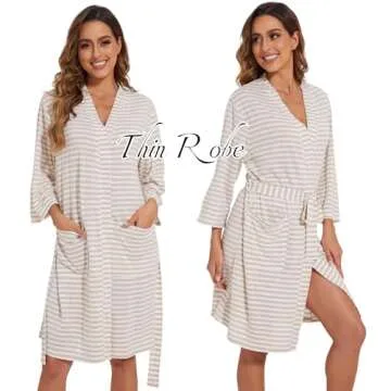 TITIZLK Womens Bathrobe-Short Robe for Women-3/4 Sleeve Knitted Womens Bthrobe Lightweight Comfortable Sexy Sleepwear
