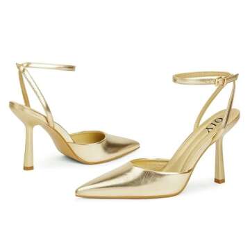 QIY Gold Heels for Women Dressy Closed Toe Kitten Stiletto Heels Gold Pumps Dress Shoes for Women Fo...