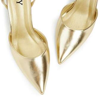 QIY Gold Heels for Women Dressy Closed Toe Kitten Stiletto Heels Gold Pumps Dress Shoes for Women Formal Bridal Wedding Shoes Pointed Toe Strappy Heels Women Pumps Size 8