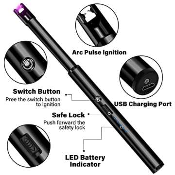 Navpeak Candle Lighter Long Neck Windproof Electric Arc Lighter for Gas Stove Fireplace BBQ Kitchen ...