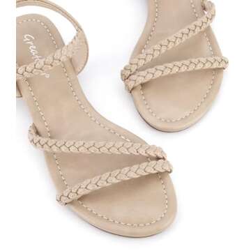Greatonu Women's Flat Sandals Summer Braided Slip On Gladiator Sandals Open Toe Strappy Slingback Shoes Beige Size 7
