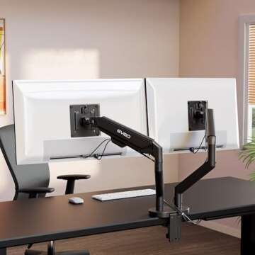 EVEO Premium Dual Monitor Mount 14"-32” Dual Monitor Arm VESA Bracket Adjustable Height Gas Spring...