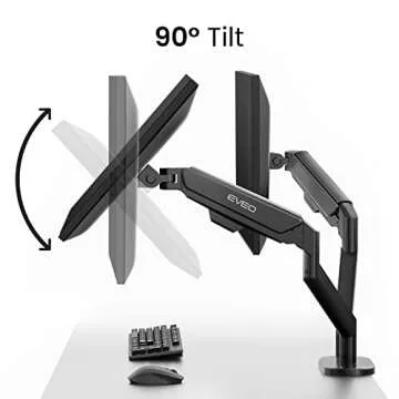 EVEO Premium Dual Monitor Mount 14"-32” Dual Monitor Arm VESA Bracket Adjustable Height Gas Spring Dual Monitor Stand, Screen Full Motion Dual Monitor Arm-Computer Monitor Stand for 2 Screens - Black