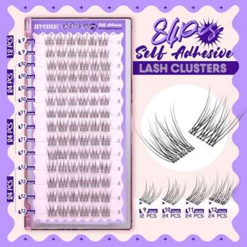 JIMIRE Self Adhesive Eyelashes Natural Look 9-12MM Wispy Pre Glued Lash Clusters No Glue Needed Pres...