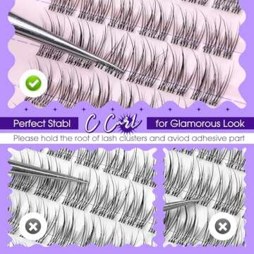 JIMIRE Self Adhesive Eyelashes Natural Look 9-12MM Wispy Pre Glued Lash Clusters No Glue Needed Press on Lashes Clusters Reusable Invisible Band Eyelash Clusters Easy to Apply