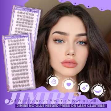 JIMIRE Self Adhesive Eyelashes Natural Look 9-12MM Wispy Pre Glued Lash Clusters No Glue Needed Press on Lashes Clusters Reusable Invisible Band Eyelash Clusters Easy to Apply