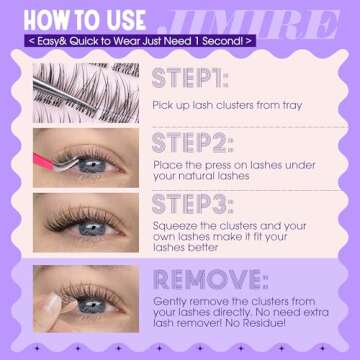 JIMIRE Self Adhesive Eyelashes Natural Look 9-12MM Wispy Pre Glued Lash Clusters No Glue Needed Press on Lashes Clusters Reusable Invisible Band Eyelash Clusters Easy to Apply