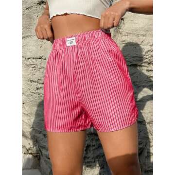 SOLY HUX Women's Y2K Striped Boxer Shorts Elastic High Waisted Straight Leg Workout Gym Shorts Red Letter S