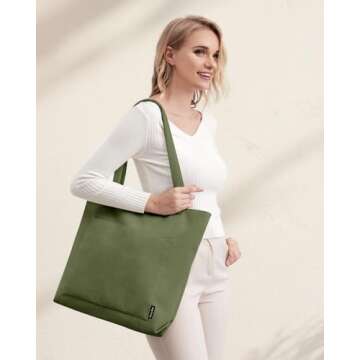 Prite Corduroy Tote Bag for Women Large Shoulder Bag with Zipper and Pockets for College Work Travel...