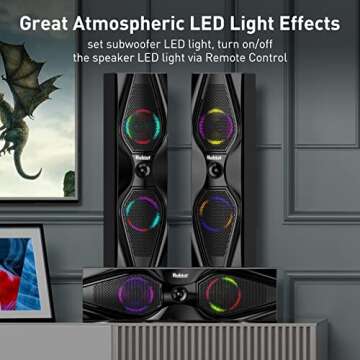 Bobtot Surround Sound Speakers 1200W Peak Power Home Theater System with RGB Lights - 10" Subwoofer 5.1/2.1 Wired Stereo System Strong Bass Bluetooth Input Home Audio System