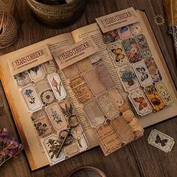 Vintage Style Label Stickers Set (180 Pieces), Decorative Nature Butterfly Retro Flower Manuscript Old Fashion Music Sheets Decals for Art Journaling Scrapbooking Planner Bullet Junk Journal Supplies