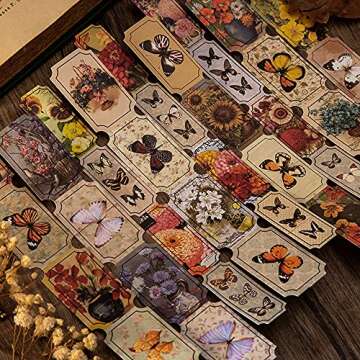 Vintage Style Label Stickers Set (180 Pieces), Decorative Nature Butterfly Retro Flower Manuscript Old Fashion Music Sheets Decals for Art Journaling Scrapbooking Planner Bullet Junk Journal Supplies