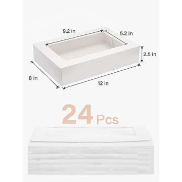 Kootek 24 Pack Bakery Boxes with Window - 12" x 8" x 2.5"