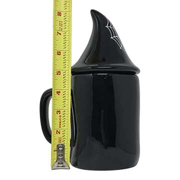 Rae Dunn Ceramic Halloween Mug with Decorative Lid (Caught In Your Web/Black/Gnome)