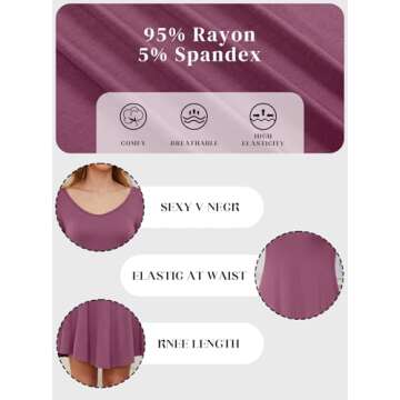 DEARCASE Women's T-Shirt Dress Mauve Medium V-Neck Spring Casual Loose Long Sleeve Fall Winter Wedding Guest Knee Length Jersey Flowy Stretch Solid A-Line Tunic Swing Sweater Tunic Dresses