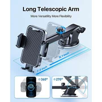 andobil Windshield Car Phone Holder [Super Suction Cup, Military Sturdy] Ultra Stable 3 in 1 Cell Phone Mount for Car Dashboard Vent Fit for iPhone 14 13 12 Pro Max Plus Samsung S23 S22 All Phones