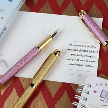 Bociyer fountain pen-Multiple color styles with rhinestone,diamond inlay and frosted finish,Cute pens,Luxury pen,Office pens,Best pen set,Includes 10 Ink Cartridges and Ink Refill Converter(Pink)