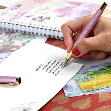 Bociyer fountain pen-Multiple color styles with rhinestone,diamond inlay and frosted finish,Cute pens,Luxury pen,Office pens,Best pen set,Includes 10 Ink Cartridges and Ink Refill Converter(Pink)