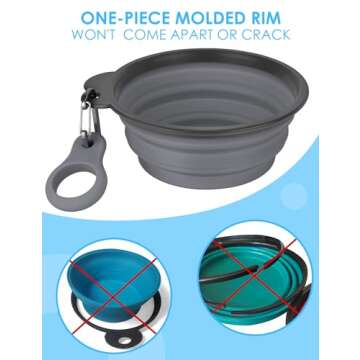Aonkey Collapsible Dog Bowls with Bottle Carrier, 2 Pack Travel Dog Water Bowl Upgraded Carabiner, One-Piece Molded Rim No Fall Off or Crack, Foldable Silicone Portable for Pets Walking Hiking 15oz