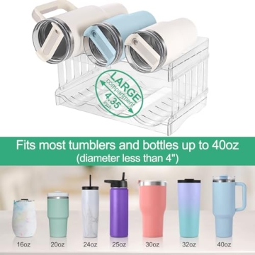 MYJIE Large Water Bottle Organizer for Stanley 40 30 20oz Tumbler Cups, Clear Plastic Water Bottle Holder for Stanley Cup Accessories Pantry Kitchen Cabinet Cupboard Countertop,Hold 6 Bottles