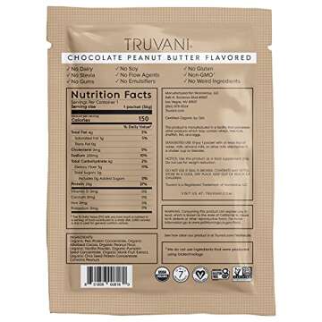Truvani Vegan Pea Protein Powder | Chocolate Peanut Butter | 20g Organic Plant Based Protein | 1 Ser...